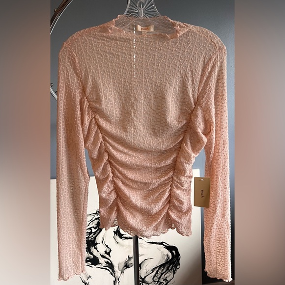 Elegant Peach Ruched Blush Pink Blouse - Picture 1 of 5